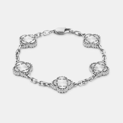 Clover Bracelet | Men | Stainless Steel | Silver & Gold | Four Leaf Design | Adjustable Fit | Steven & Levon