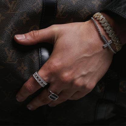 Iced Cross Bracelet | Men | Stainless Steel | Silver | Crystal Cross Design | Steven & Levon