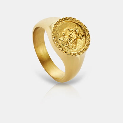 St Christopher Signet Ring | Gold or Silver | Unisex | Stainless Steel | Religious Design | St Christopher | Steven & Levon