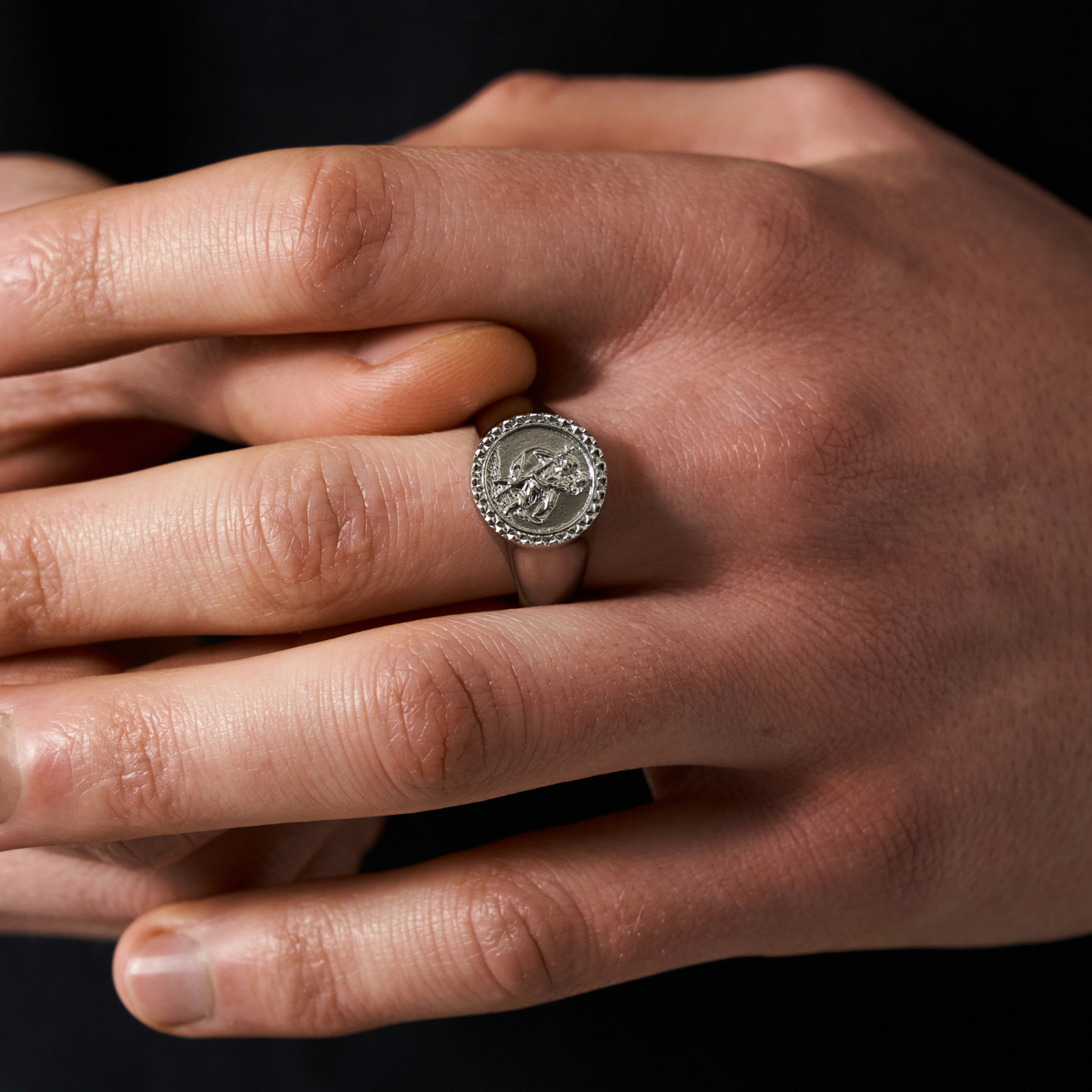 St Christopher Signet Ring | Gold or Silver | Unisex | Stainless Steel | Religious Design | St Christopher | Steven & Levon