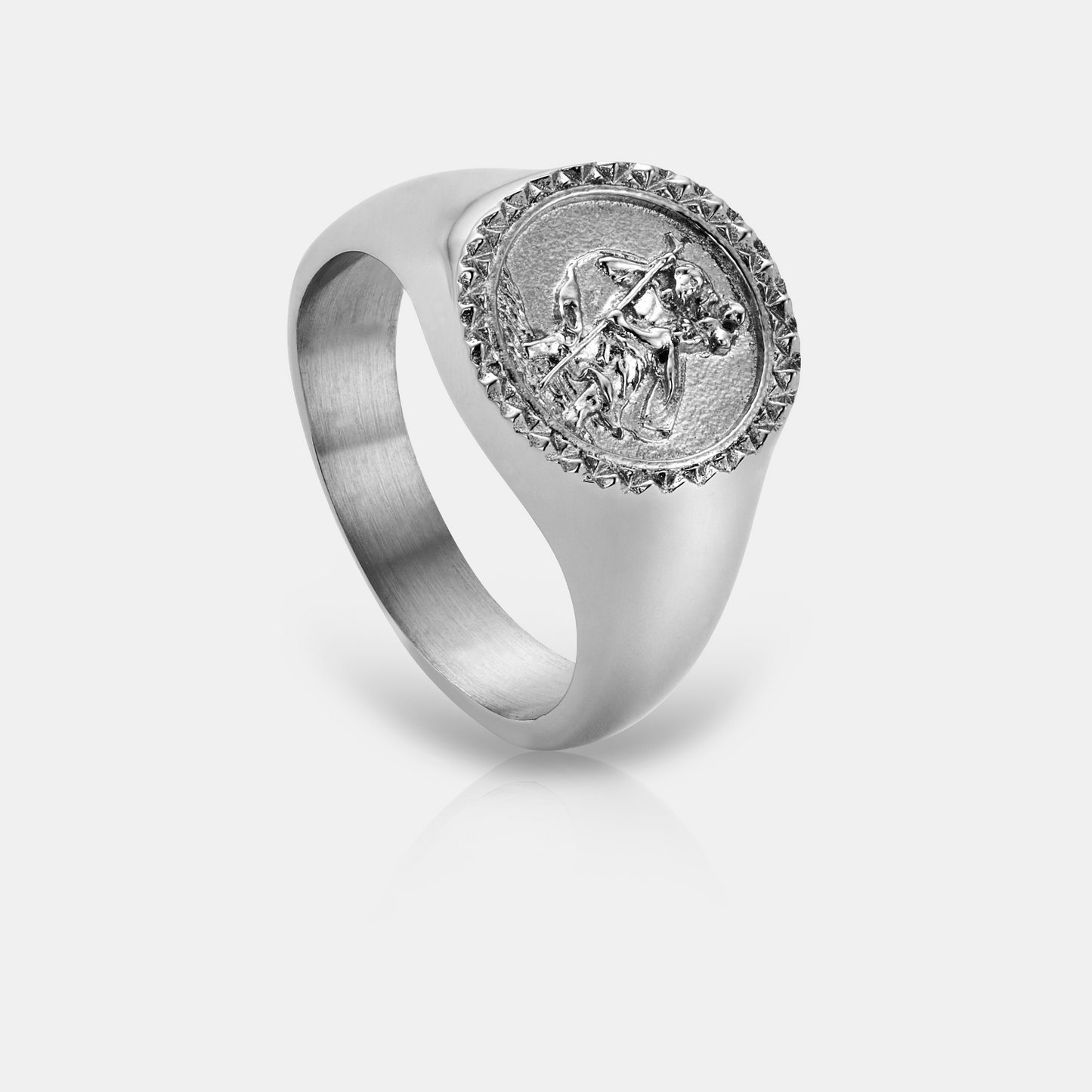 St Christopher Signet Ring | Gold or Silver | Unisex | Stainless Steel | Religious Design | St Christopher | Steven & Levon