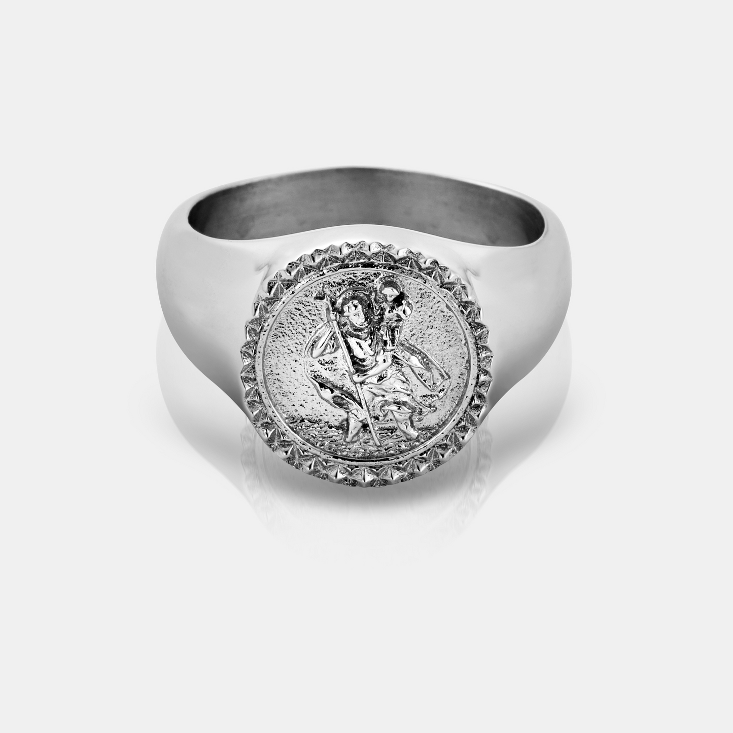 St Christopher Signet Ring | Gold or Silver | Unisex | Stainless Steel | Religious Design | St Christopher | Steven & Levon