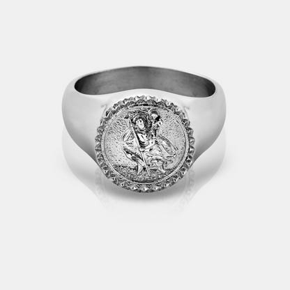 St Christopher Signet Ring | Gold or Silver | Unisex | Stainless Steel | Religious Design | St Christopher | Steven & Levon