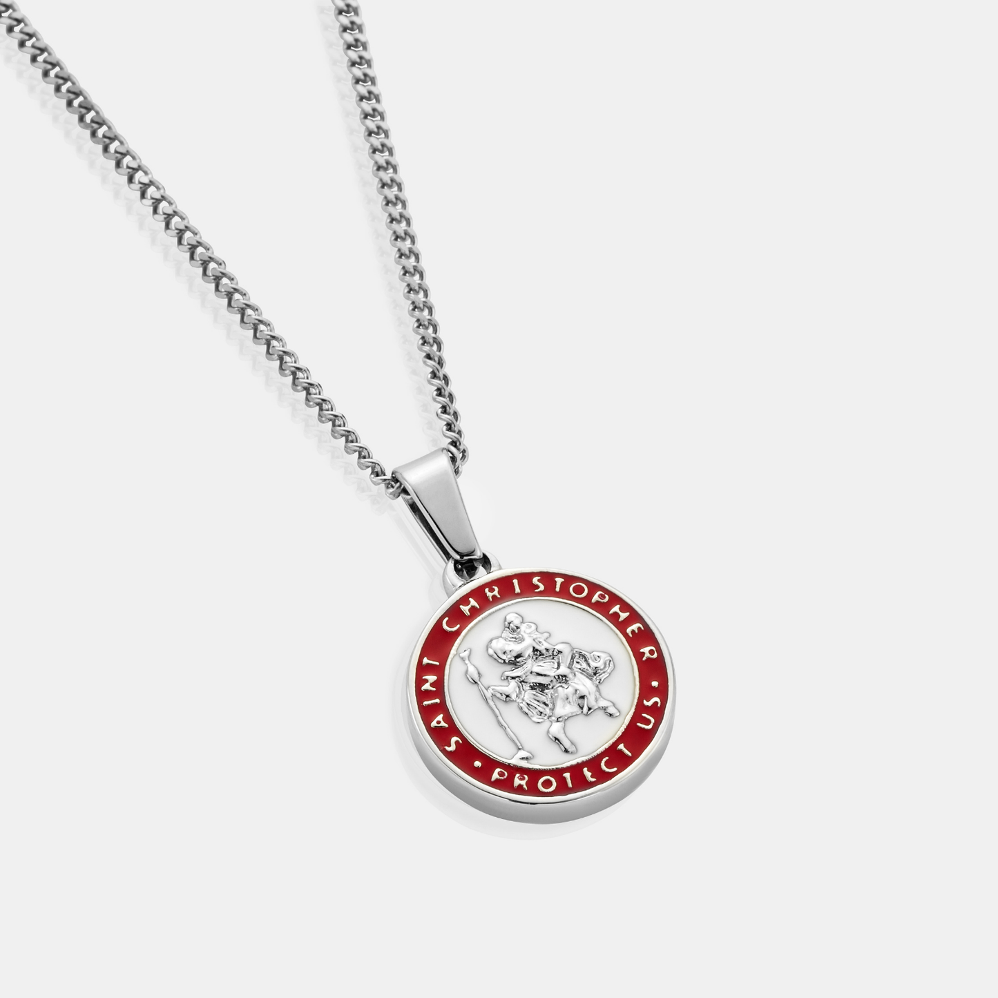 Silver Saint Christopher Pendant | Men | Stainless Steel | Enamel Religious Jewellery | Steven & Levon