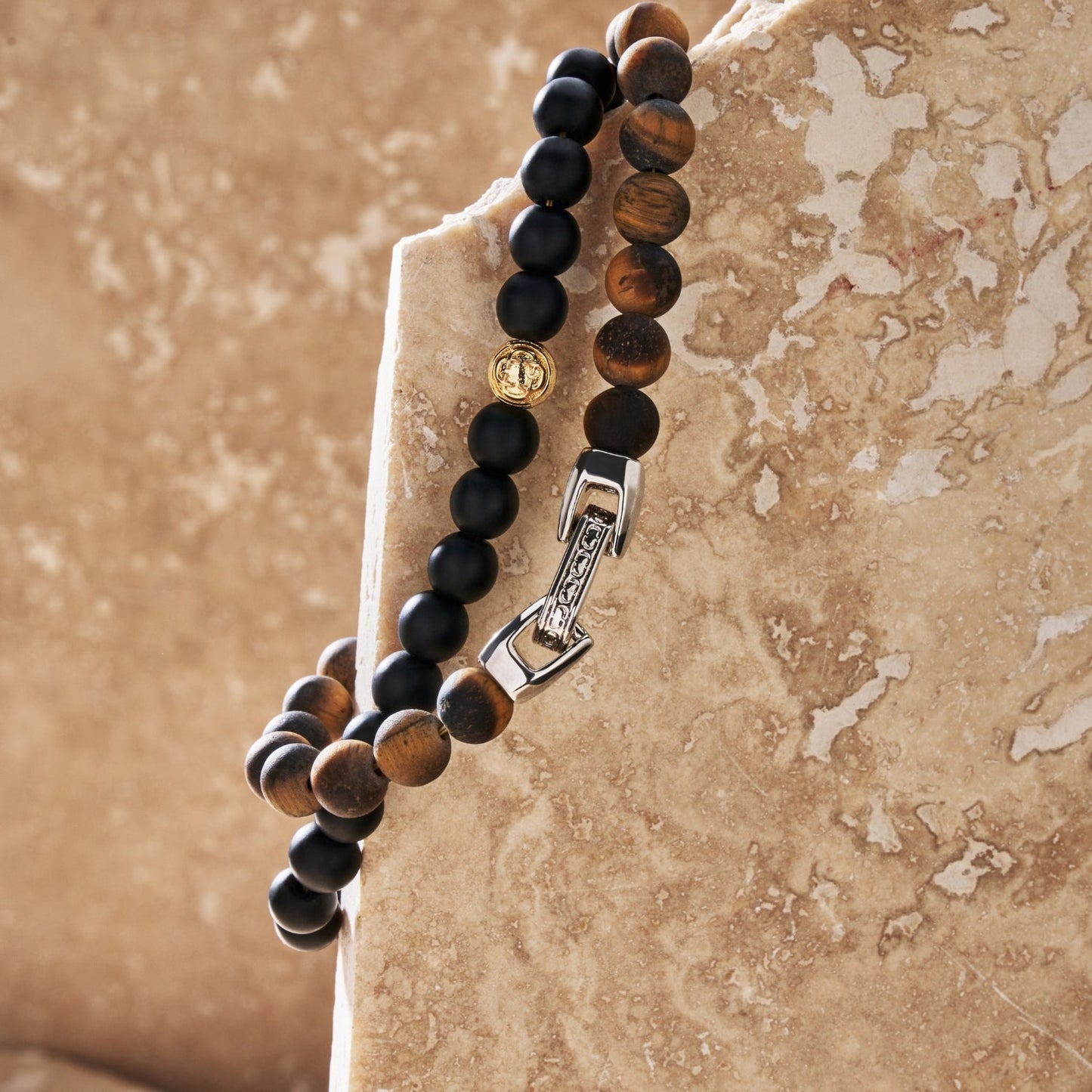 Tiger's Eye Lock Bracelet | Men | Tiger's Eye & Gold or Silver | Adjustable Bracelet | Steven & Levon