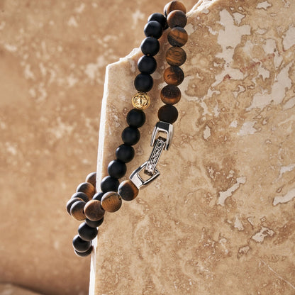 Tiger's Eye Lock Bracelet | Men | Tiger's Eye & Gold or Silver | Adjustable Bracelet | Steven & Levon