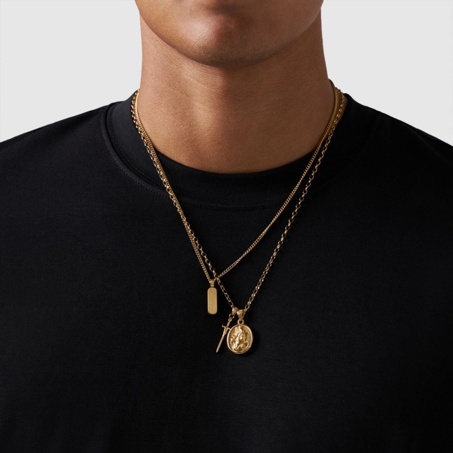 Gold Pendant Set | Unisex | Stainless Steel | Customisable Jewellery | Layered Necklace Set | Steven & Levon