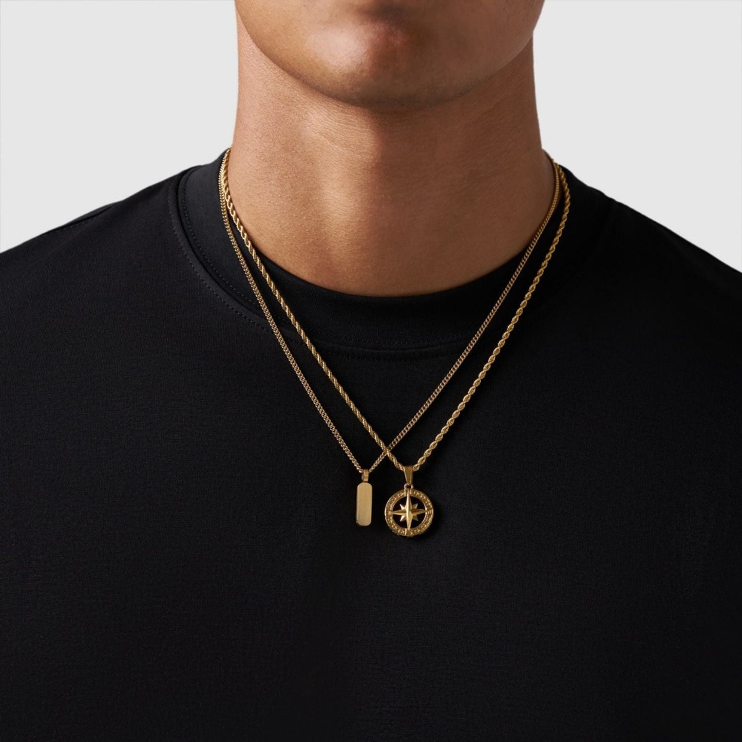 Gold Pendant Set | Unisex | Stainless Steel | Customisable Jewellery | Layered Necklace Set | Steven & Levon