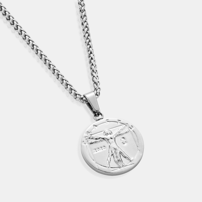 Silver Vitruvian Pendant | Men | Stainless Steel | Artistic Design | Necklace | Steven & Levon