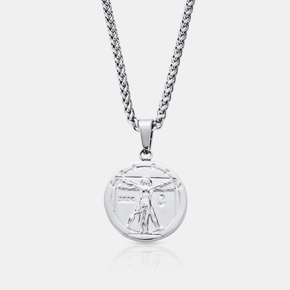 Silver Vitruvian Pendant | Men | Stainless Steel | Artistic Design | Necklace | Steven & Levon