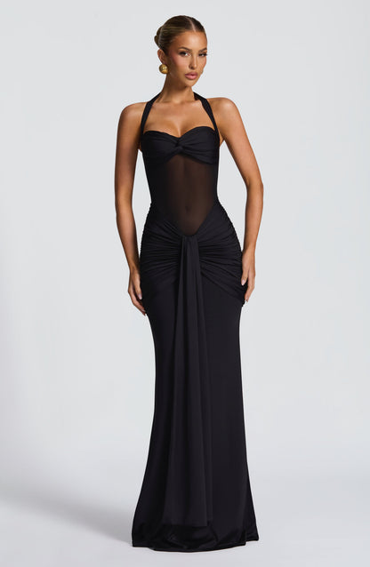Women's Black Maxi Dress | Halter Neck Evening Dress | Elegant Occasion Wear | Steven & Levon
