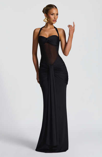 Women's Black Maxi Dress | Halter Neck Evening Dress | Elegant Occasion Wear | Steven & Levon