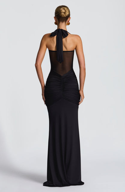 Women's Black Maxi Dress | Halter Neck Evening Dress | Elegant Occasion Wear | Steven & Levon