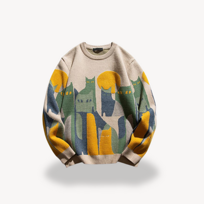 Graphic Knitted Jumper | Men's Crew Neck Pullover | Relaxed Fit | Soft Knit Sweater | Steven & Levon