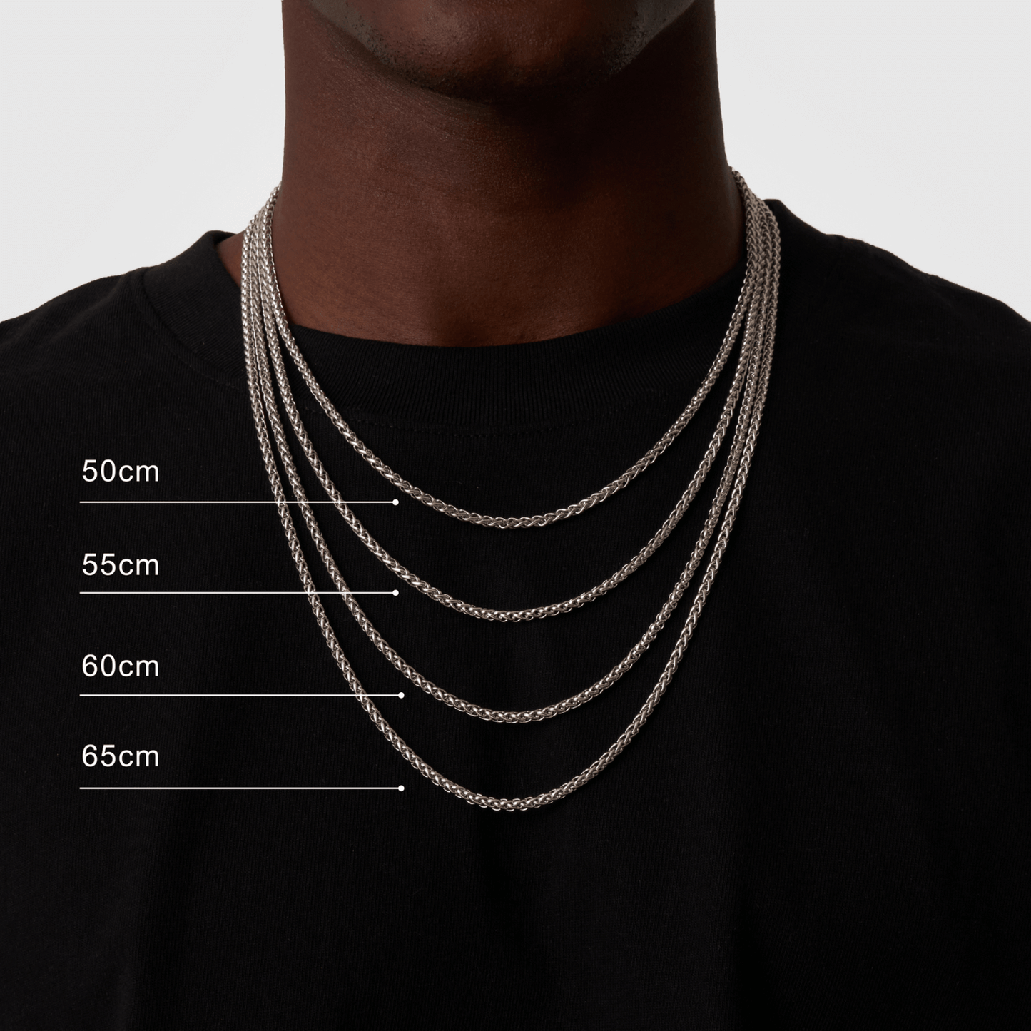 Silver Wheat Chain | Men | 3mm Stainless Steel | Braided Link Design | Statement Necklace | Steven & Levon