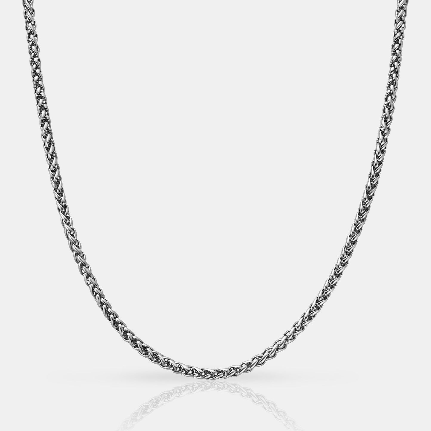 Silver Wheat Chain | Men | 3mm Stainless Steel | Braided Link Design | Statement Necklace | Steven & Levon