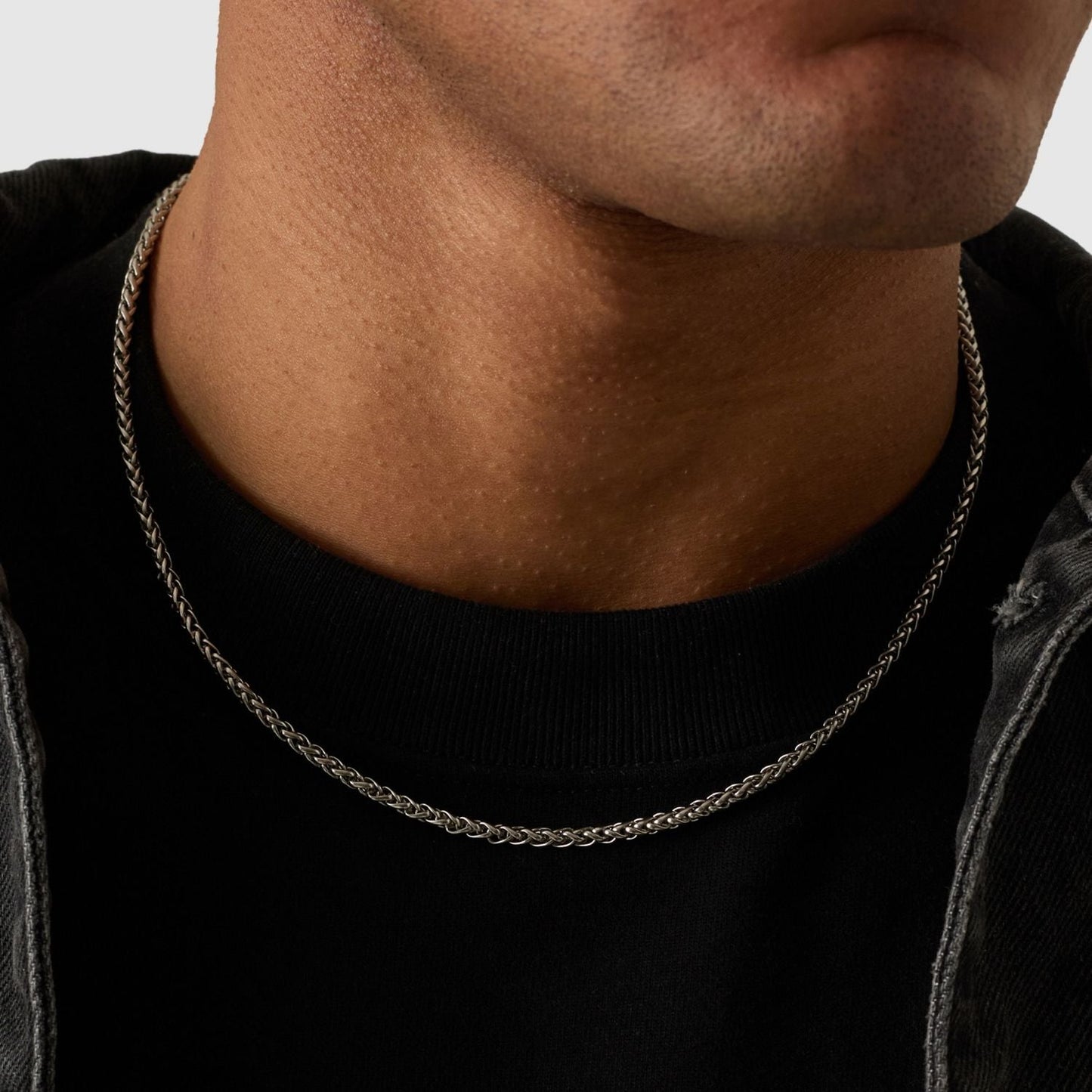 Silver Wheat Chain | Men | 3mm Stainless Steel | Braided Link Design | Statement Necklace | Steven & Levon