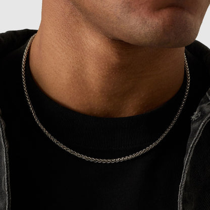 Silver Wheat Chain | Men | 3mm Stainless Steel | Braided Link Design | Statement Necklace | Steven & Levon