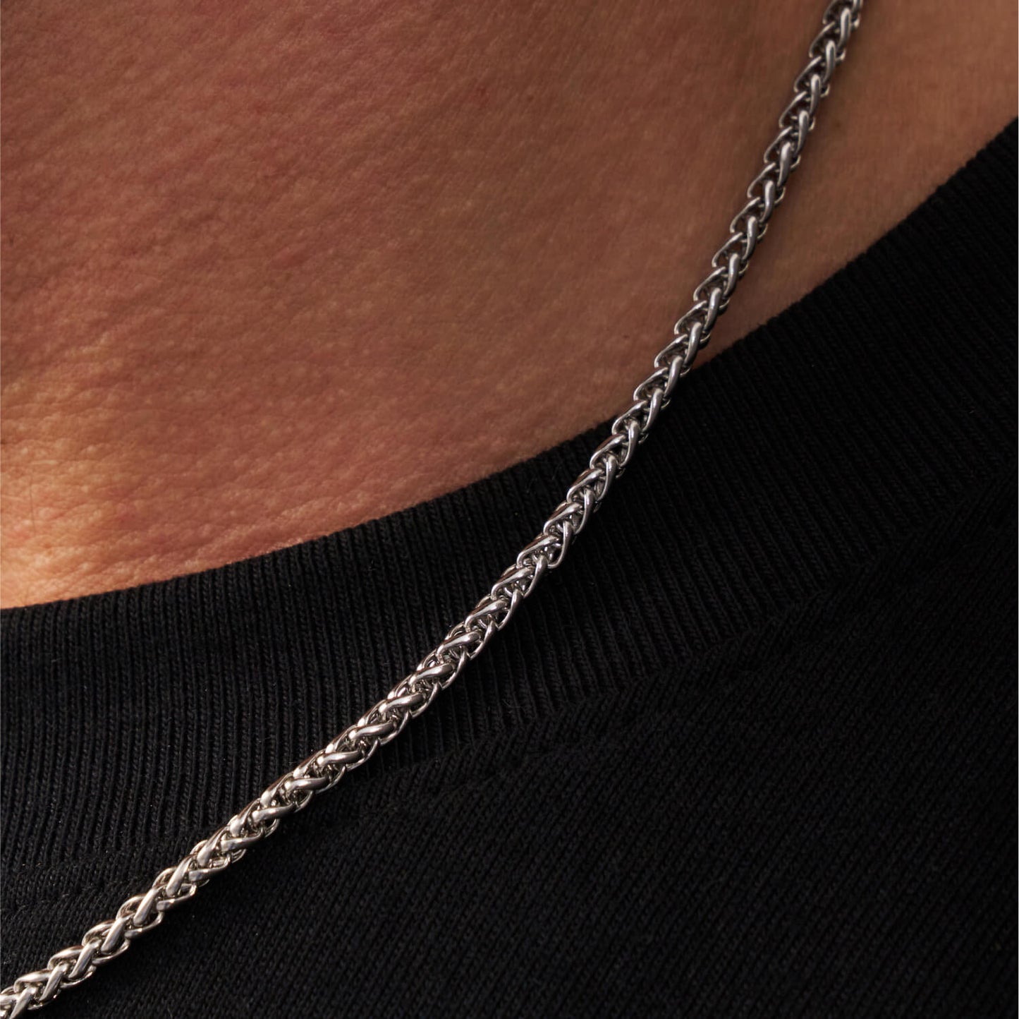 Silver Wheat Chain | Men | 3mm Stainless Steel | Braided Link Design | Statement Necklace | Steven & Levon