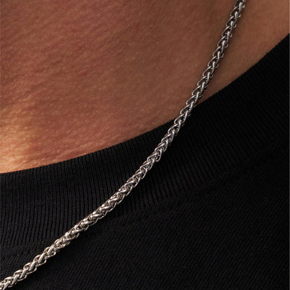 Silver Wheat Chain | Men | 3mm Stainless Steel | Braided Link Design | Statement Necklace | Steven & Levon