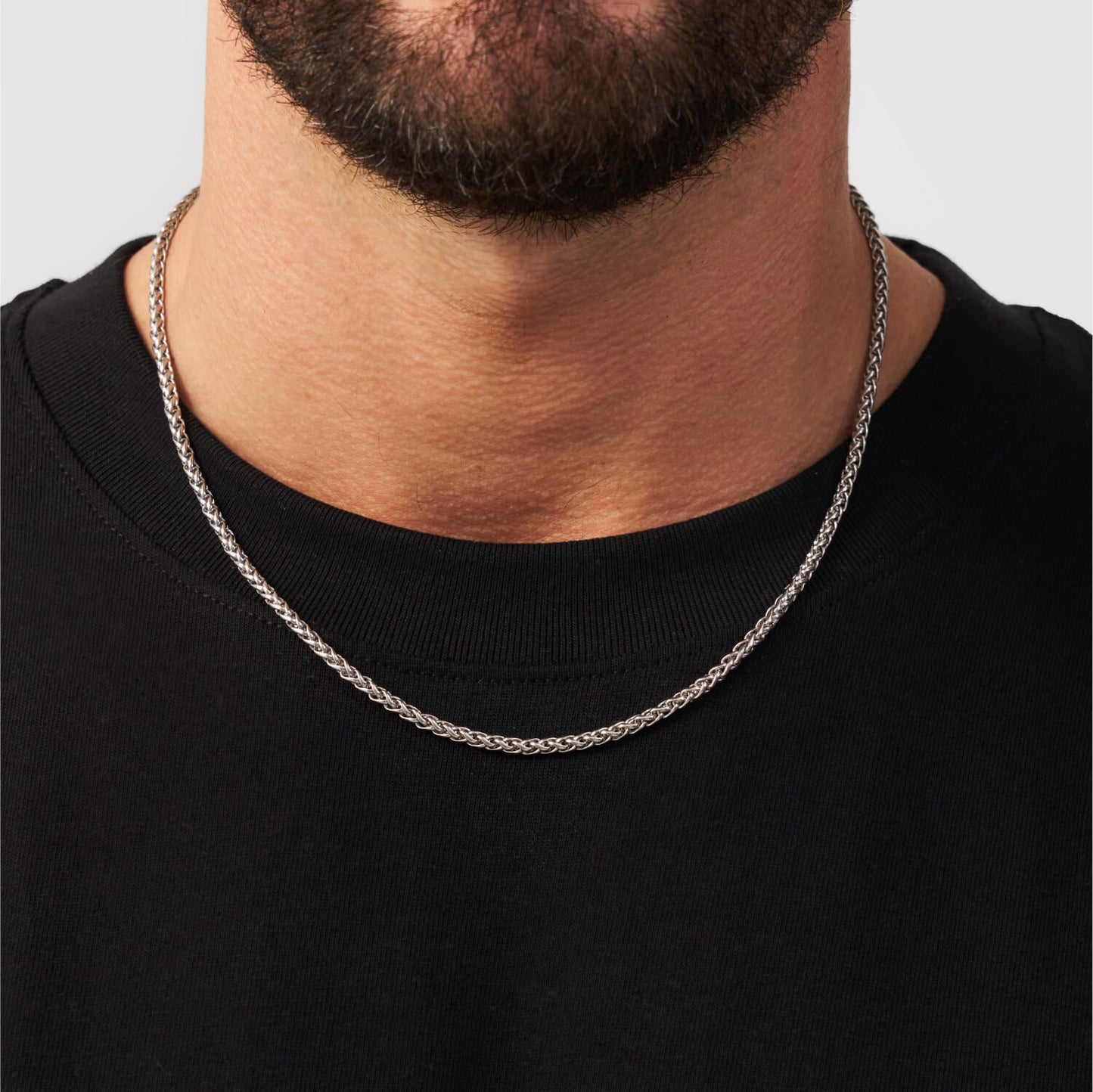 Silver Wheat Chain | Men | 3mm Stainless Steel | Braided Link Design | Statement Necklace | Steven & Levon