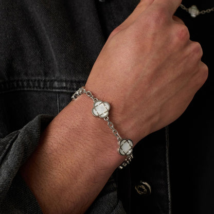 White Clover Stone Bracelet | Men | Stainless Steel | Silver & Gold | Clover Design | Steven & Levon