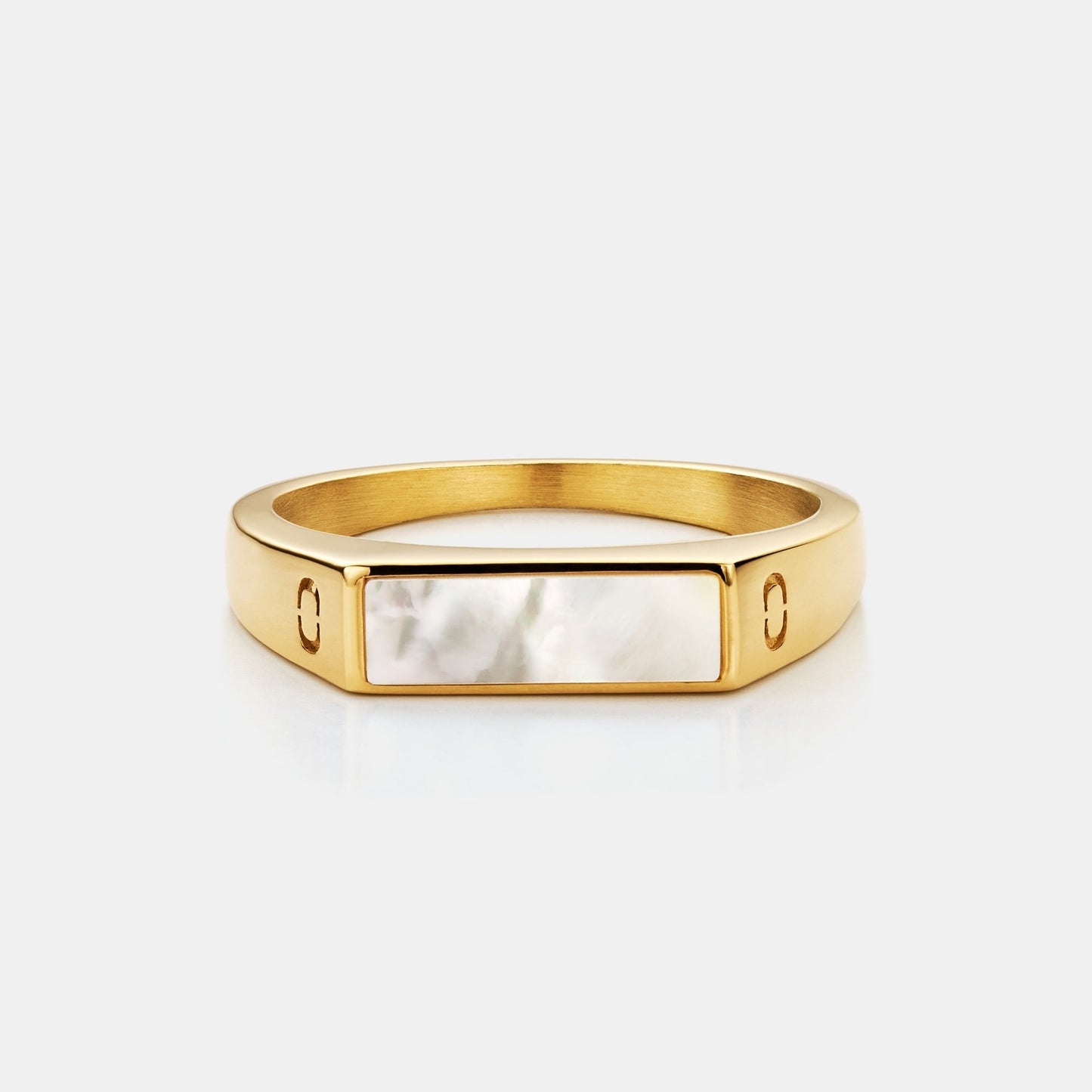 White Rectangle Signet Ring | Gold | Unisex | Stainless Steel | White Stone | Classic Style | Steven & Levon