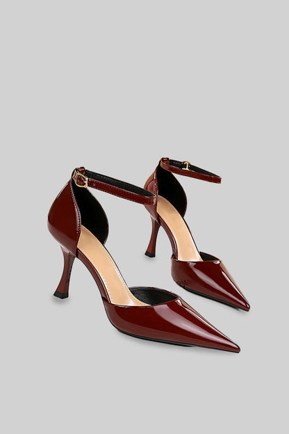 Glossy Pointed Toe High Heels | Women | Patent Finish | Wine Red | Elegant Dress Shoes | Steven & Levon