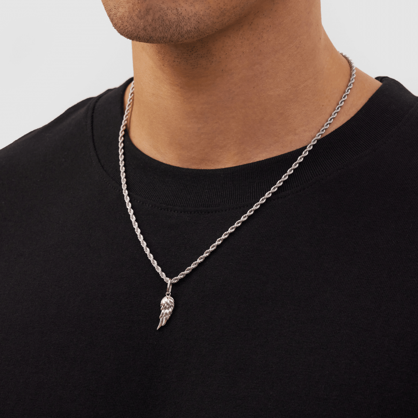 Silver Wing Pendant | Men | Stainless Steel | Angel Wing Design | Statement Necklace | Steven & Levon