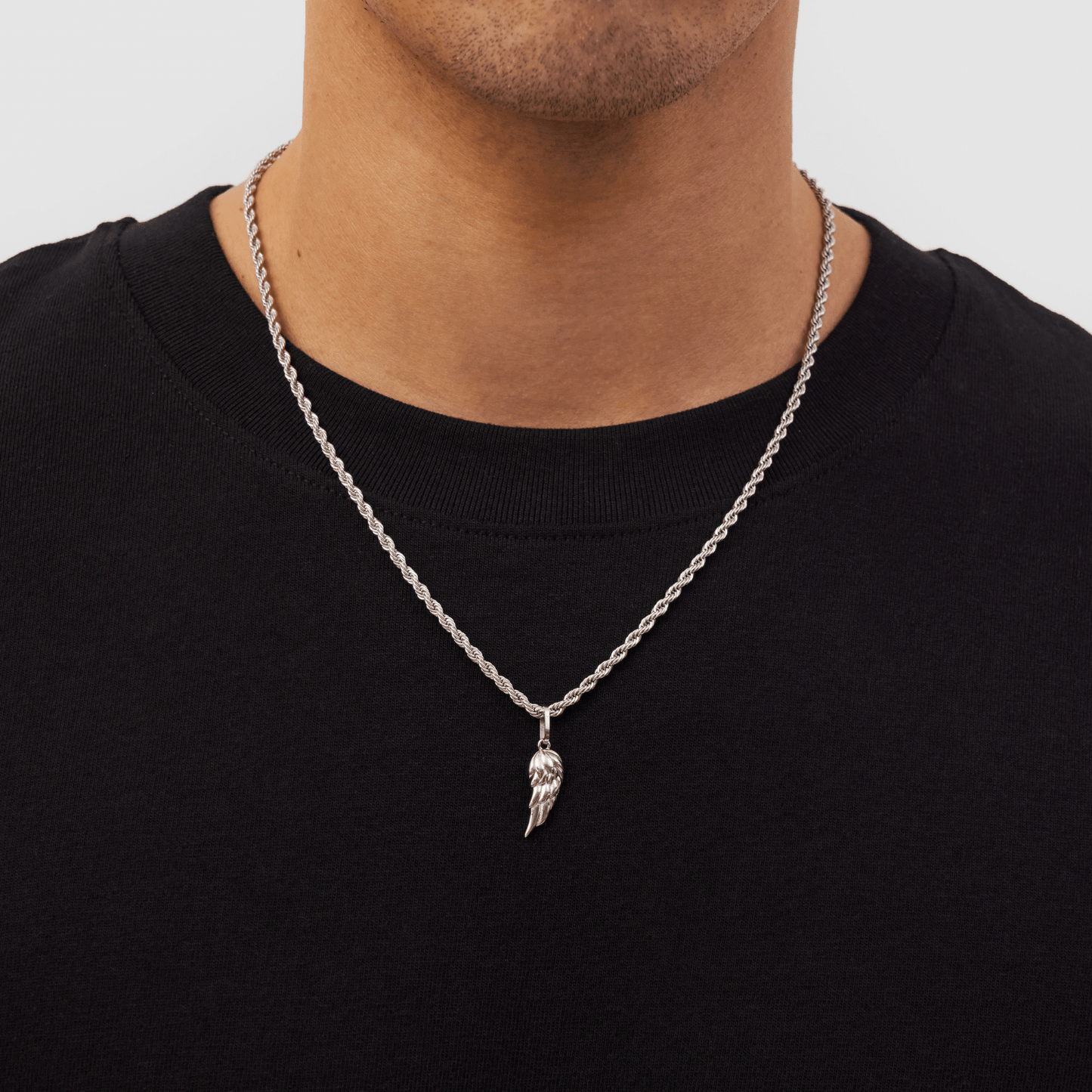 Silver Wing Pendant | Men | Stainless Steel | Angel Wing Design | Statement Necklace | Steven & Levon