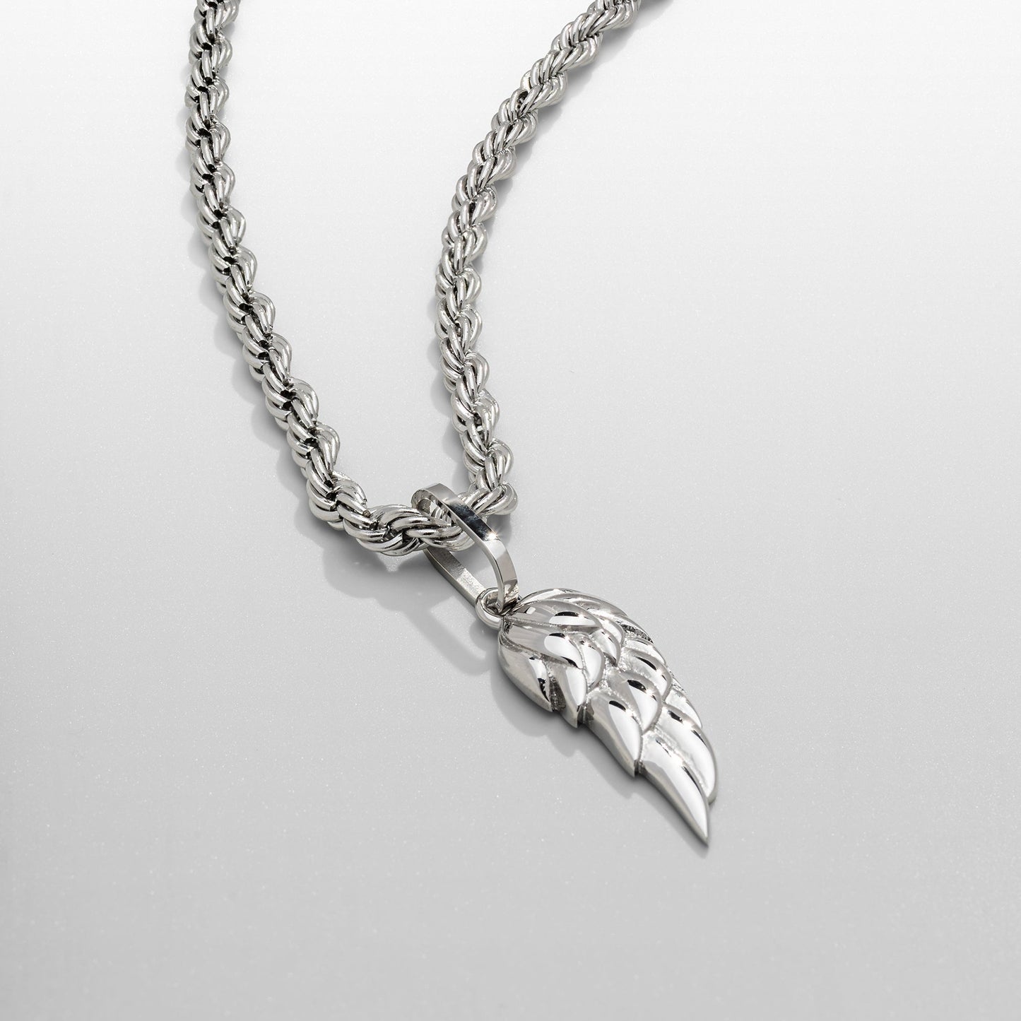 Silver Wing Pendant | Men | Stainless Steel | Angel Wing Design | Statement Necklace | Steven & Levon