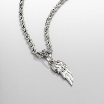 Silver Wing Pendant | Men | Stainless Steel | Angel Wing Design | Statement Necklace | Steven & Levon