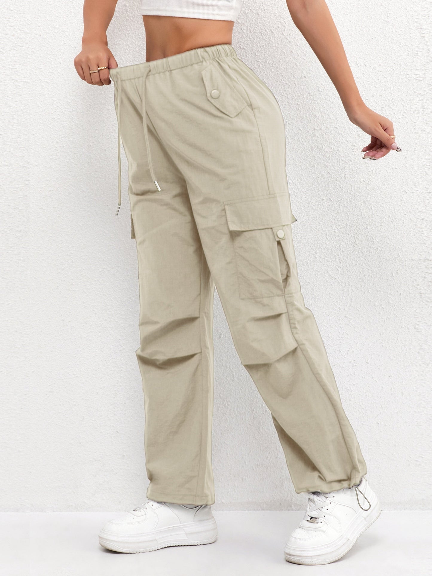 Women's Cargo Pocket Drawstring Pants | Relaxed Fit Casual Trousers | Lightweight Everyday Wear | Steven & Levon