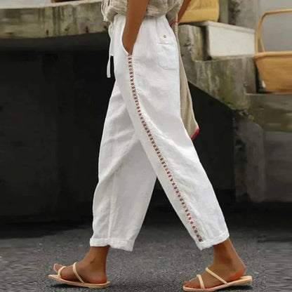High Rise Tapered Leg Trousers | Women | Button Side Detail | Smart Casual Pants | Steven & Levon