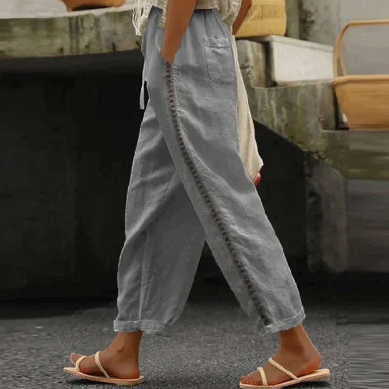 High Rise Tapered Leg Trousers | Women | Button Side Detail | Smart Casual Pants | Steven & Levon