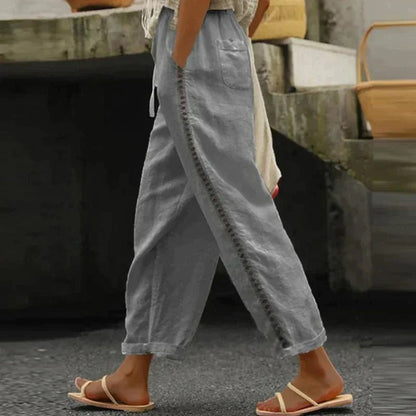 High Rise Tapered Leg Trousers | Women | Button Side Detail | Smart Casual Pants | Steven & Levon