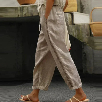 High Rise Tapered Leg Trousers | Women | Button Side Detail | Smart Casual Pants | Steven & Levon