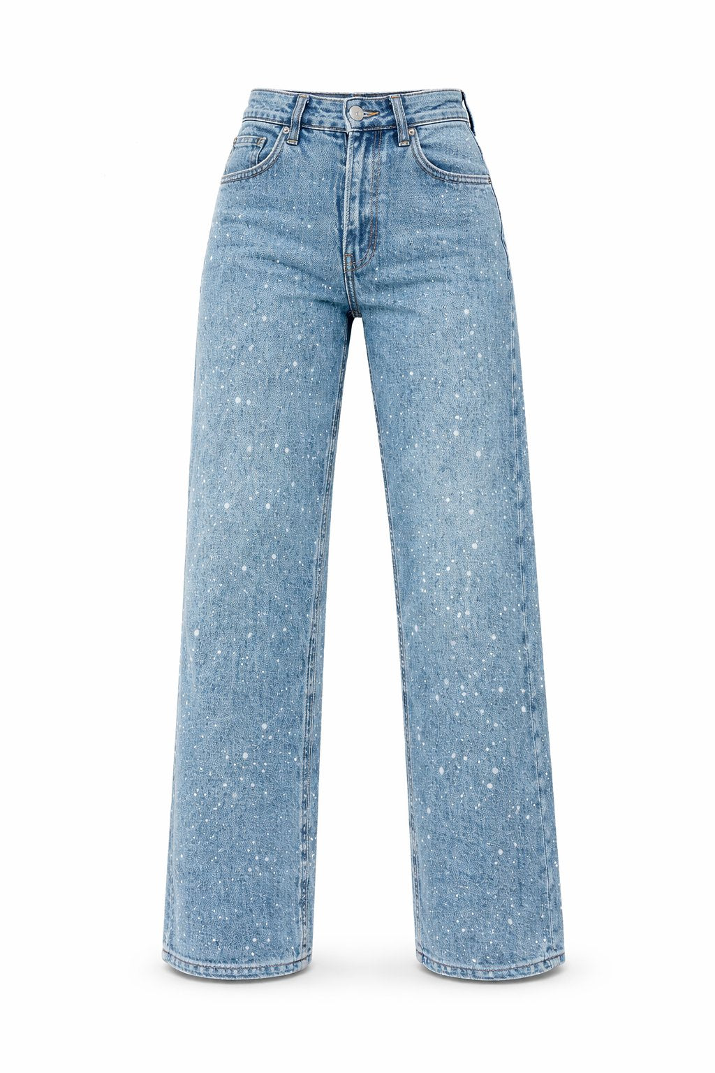 Women's High-Waist Wide-Leg Glitter Denim Jeans | Sparkly Relaxed Fit Blue Jeans | Steven & Levon