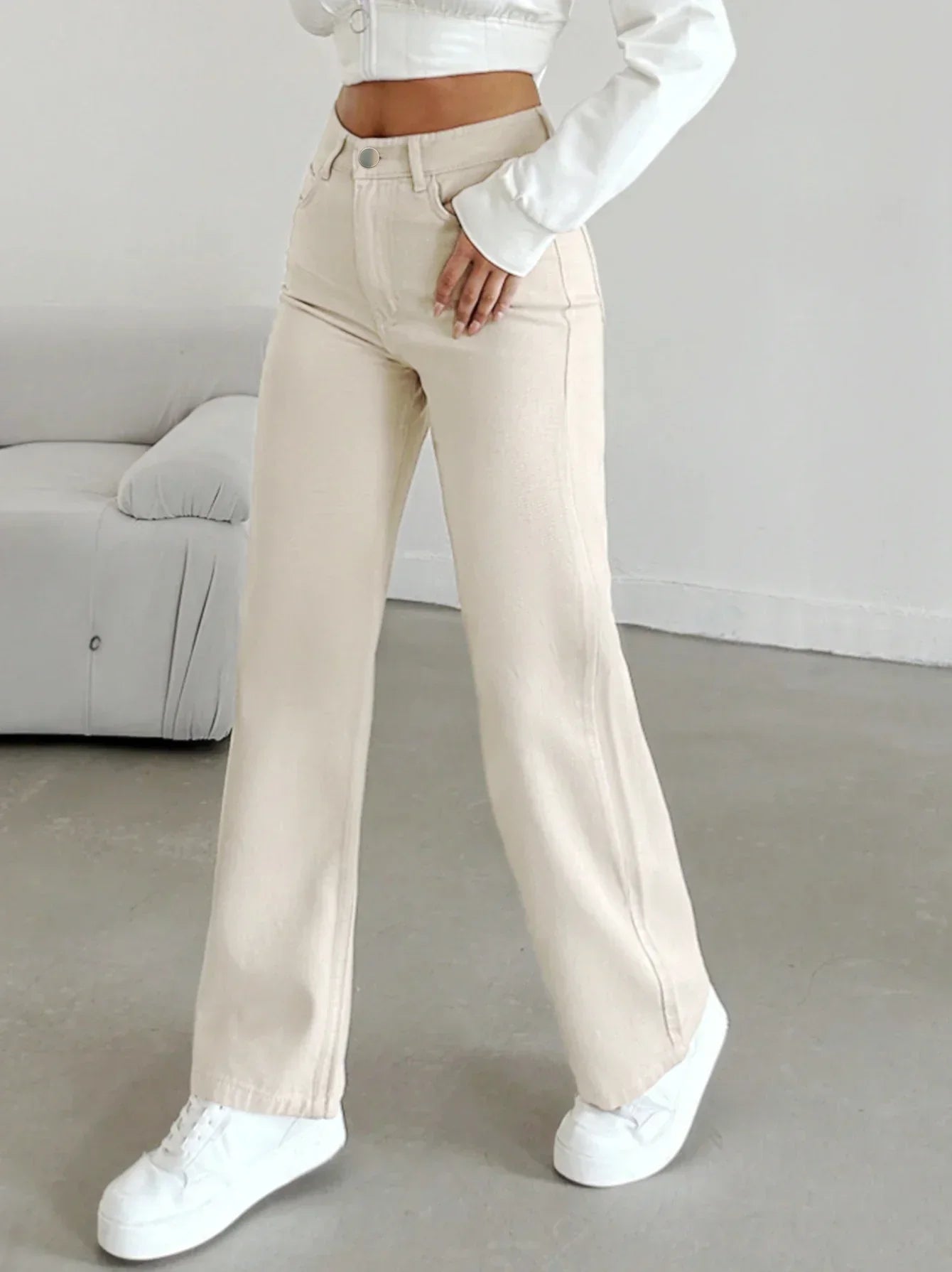 Women's High-Waist Straight-Leg Pants | Tailored Casual Trousers | Comfortable Everyday Wear | Steven & Levon