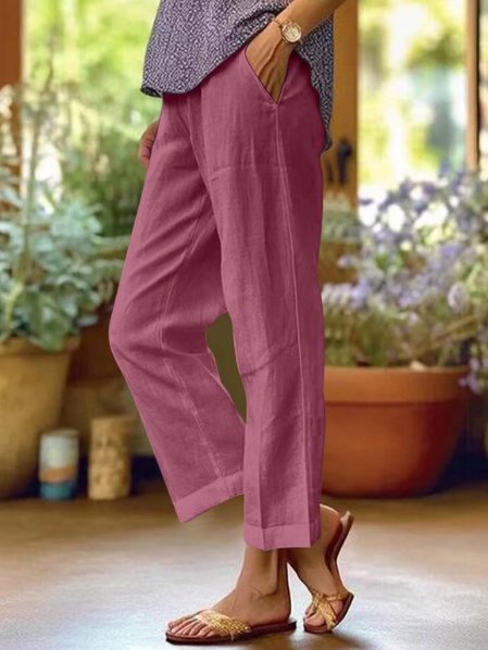 Linen Tapered Cropped Trousers | Women | Cuffed Hem | Lightweight Casual Pants | Steven & Levon
