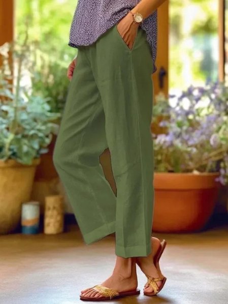 Linen Tapered Cropped Trousers | Women | Cuffed Hem | Lightweight Casual Pants | Steven & Levon