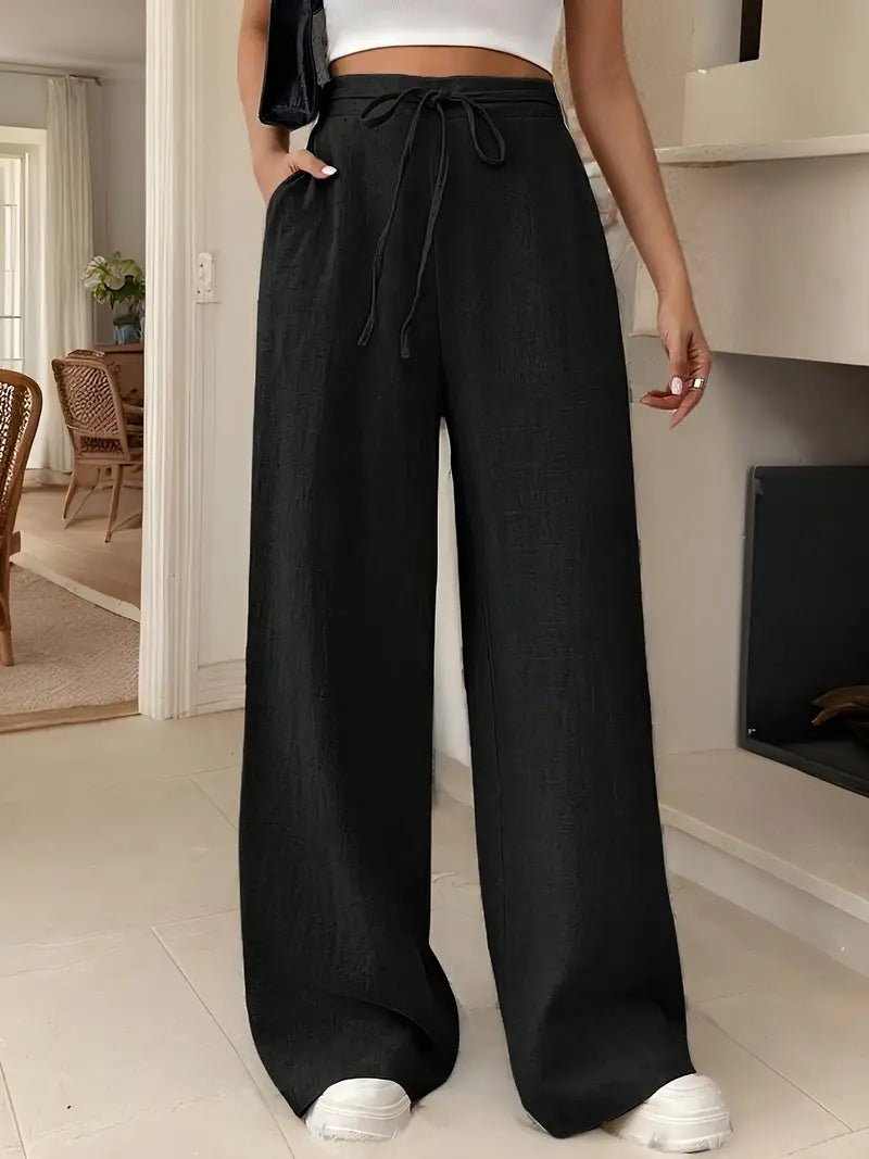 Women's Linen Wide-Leg Trousers | High-Waisted Drawstring Breathable Casual Pants | Steven & Levon