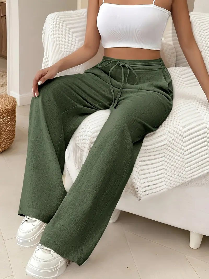 Women's Linen Wide-Leg Trousers | High-Waisted Drawstring Breathable Casual Pants | Steven & Levon