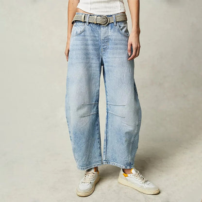 Mid Rise Barrel Leg Denim Jeans | Women | Cropped Heavyweight Denim | Casual Pants | Steven & Levon
