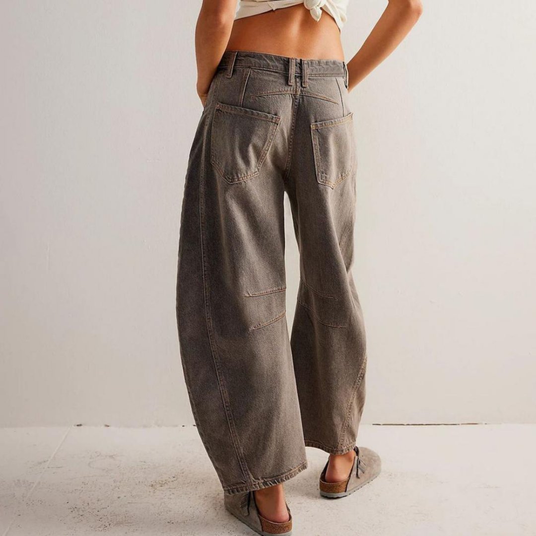 Mid Rise Barrel Leg Denim Jeans | Women | Cropped Heavyweight Denim | Casual Pants | Steven & Levon