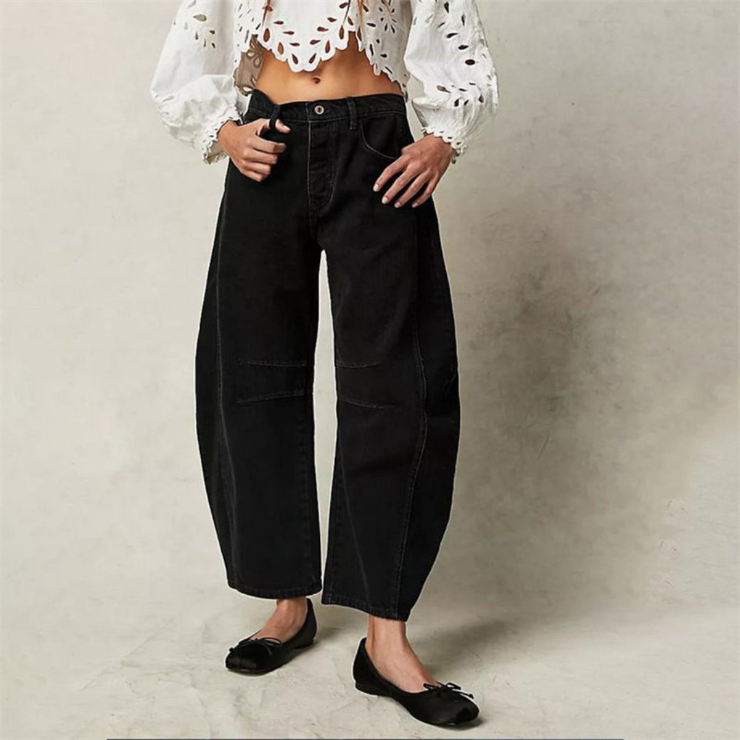 Mid Rise Barrel Leg Denim Jeans | Women | Cropped Heavyweight Denim | Casual Pants | Steven & Levon