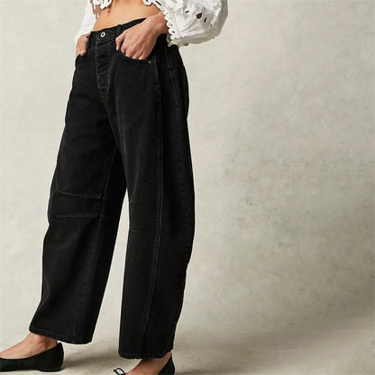 Mid Rise Barrel Leg Denim Jeans | Women | Cropped Heavyweight Denim | Casual Pants | Steven & Levon