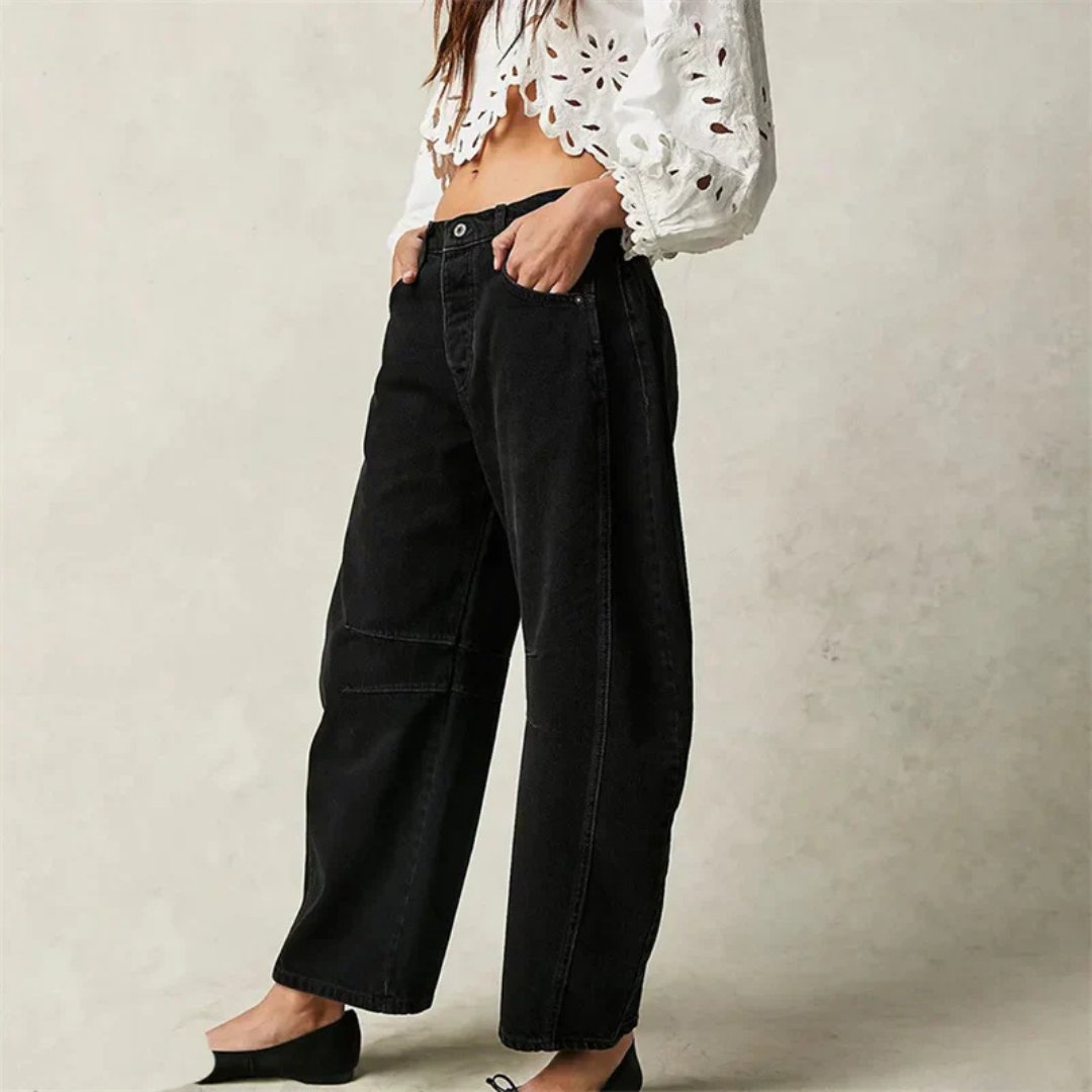 Mid Rise Barrel Leg Denim Jeans | Women | Cropped Heavyweight Denim | Casual Pants | Steven & Levon