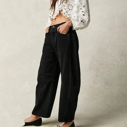 Mid Rise Barrel Leg Denim Jeans | Women | Cropped Heavyweight Denim | Casual Pants | Steven & Levon