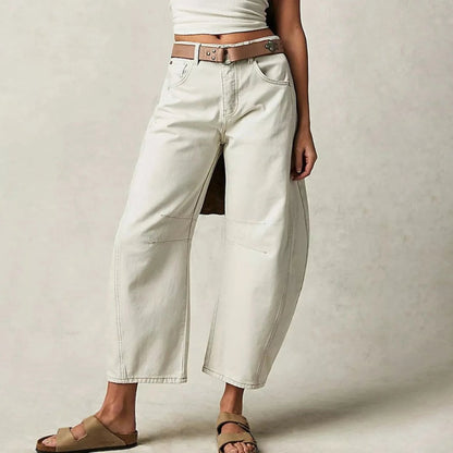 Mid Rise Barrel Leg Denim Jeans | Women | Cropped Heavyweight Denim | Casual Pants | Steven & Levon